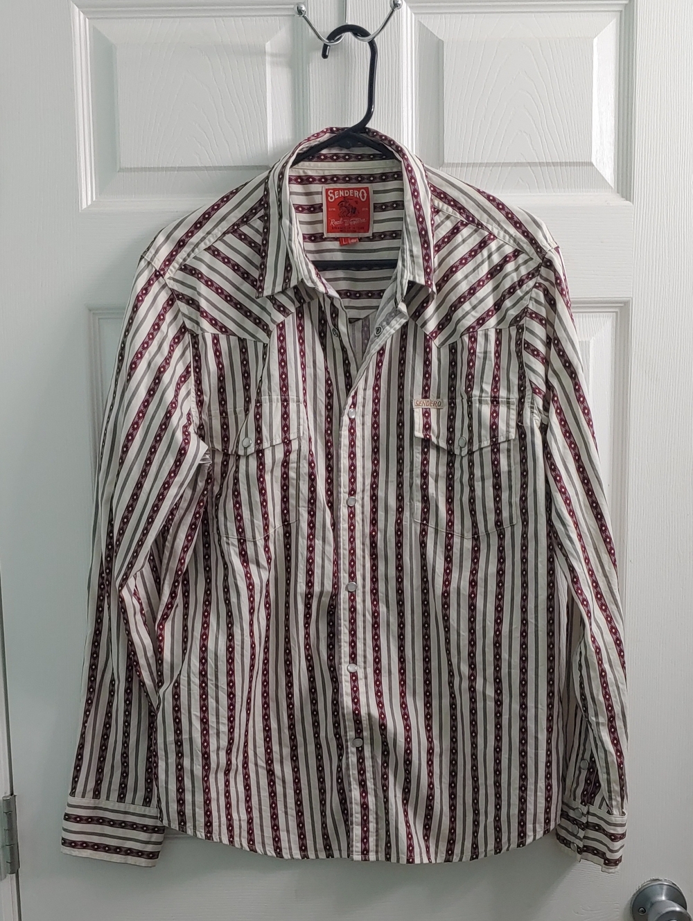 Sendero Real Western Pearl Snap Shirt Men's L Striped Cowboy Button Down